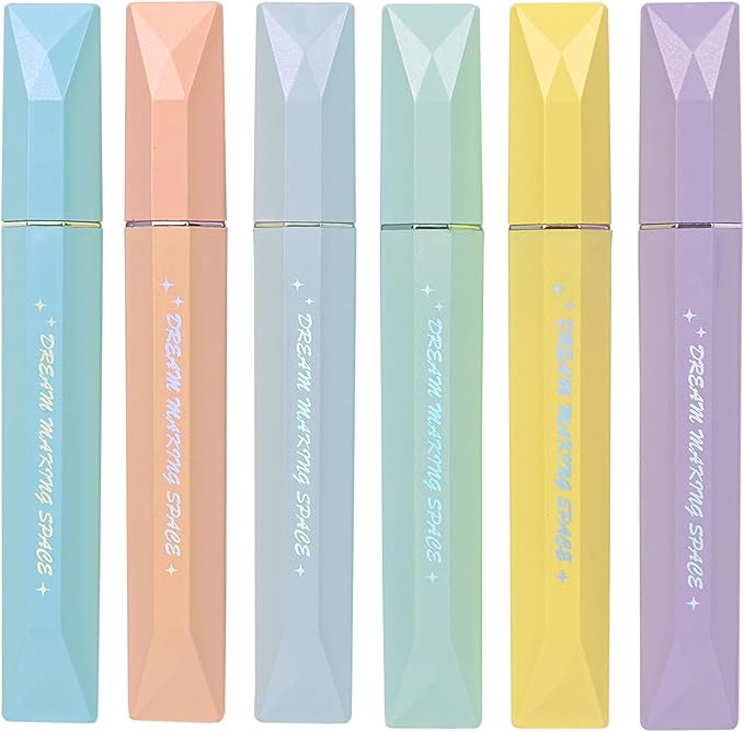 COLNK Glitter Pastel Highlighter,Set of 6 Pcs Cute Aesthetic Highlighters Assorted Colors,Chisel Tip,Metallic Highlighters for Journal Planner, Highlighting, Note-taking,Glitter Ink B