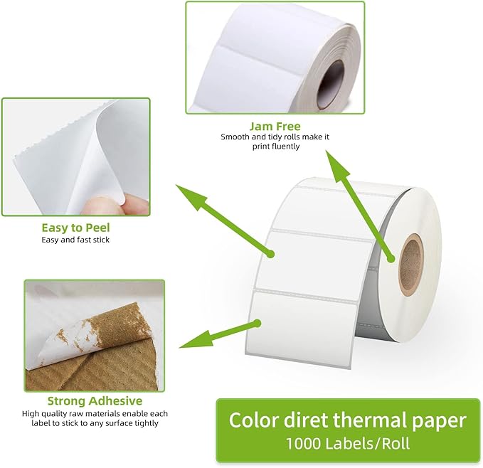 2.25" x 1.25" White Direct Thermal Labels, Replacement for Self-Adhesive Address Shipping Barcode Thermal Stickers, Compatible with Rollo & Zebra Thermal Label Printer(1 Roll, 1000 Labels)