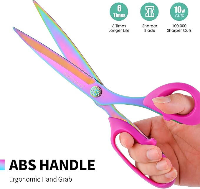 Fabric Scissors Stainless Steel Multi-Purpose shearswith Professional Titanium Coating forfor cutting clothes Leather Sewing Home and Office10 in