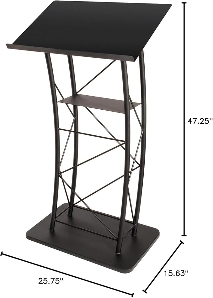 Kingdom KMLSTL Large Curved Metal Lectern with Durable Powder Coat Finish and a Built in Shelf - Black