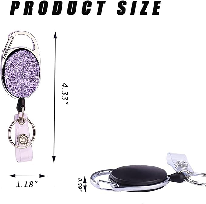 VIQWYIC 2 Pack Retractable ID Badge Holder with Clip, ID Name Badge Reels with Bling Rhinestones Retractable Card Holder for Office Worker Teacher Doctor Nurse(Pink&Purple)