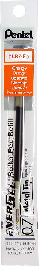 Pentel Refill Ink For EnerGel and Lancelot Gel Pen, (0.7mm) Metal Tip, Orange Ink, Pack of 12 (LR7-F)