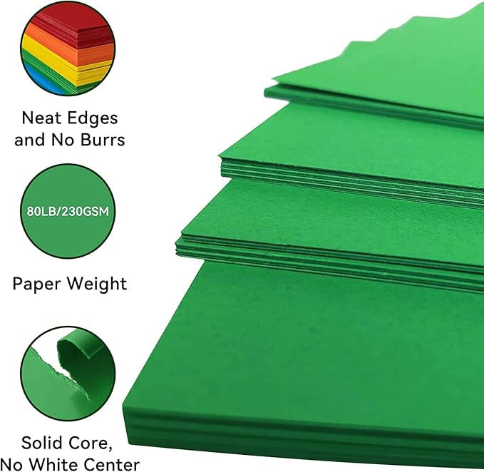 25Sheets Green Cardstock Paper, 8.5 x 11 Card stock for Cricut, Thick Construction Paper for Card Making, Scrapbooking, Craft 90 lb / 250 gsm