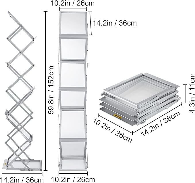 VEVOR Collapsible Literature Rack, Dual-Sided 6-Slot Leaflet Holder, Easy-to-Transport Brochure Stand with Travel Bag for Conferences and Office Use