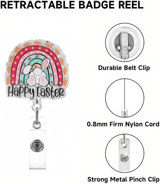Happy Easter Badge Reel Retractable Badge Holder ID Name Badge Holder for Cute Rabbit Retractable Easter Gifts for Office Doctor Student Women Nure Work Accessories