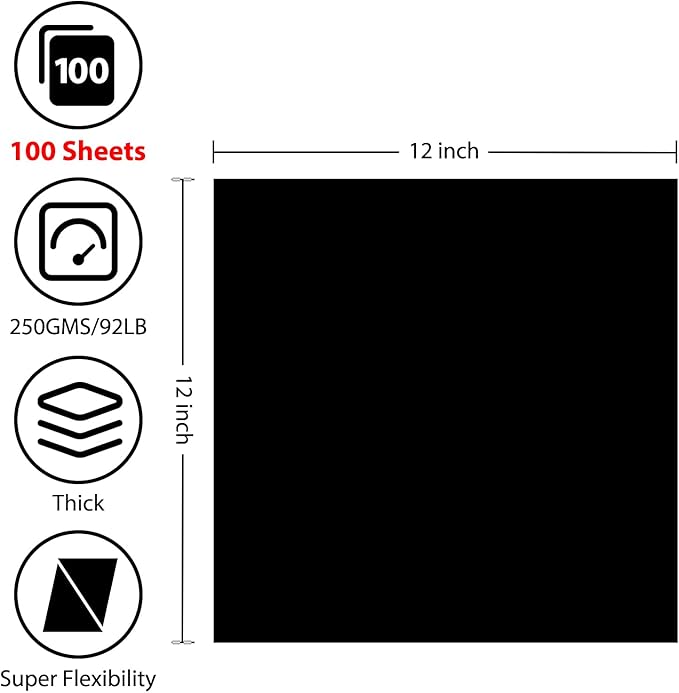 100 Sheets Black Cardstock 12” x 12”, 92lb/250gsm Black Card Stock, Thick Card Stock Paper, Heavy Cardstock Paper for Printer, Resume, Scrapbooks, Art, Crafts, Business Cards