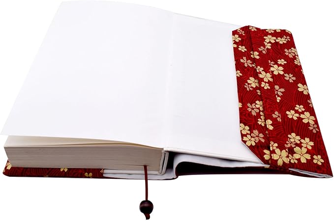 BLBMH A5 Book Cover for Paperbacks- Adjustable Fabric Book Sleeve Cover Protector Fit for 5.5x8.2 inch Hardcover Softcover Book Novels Notebook -Red Cherry Blossoms