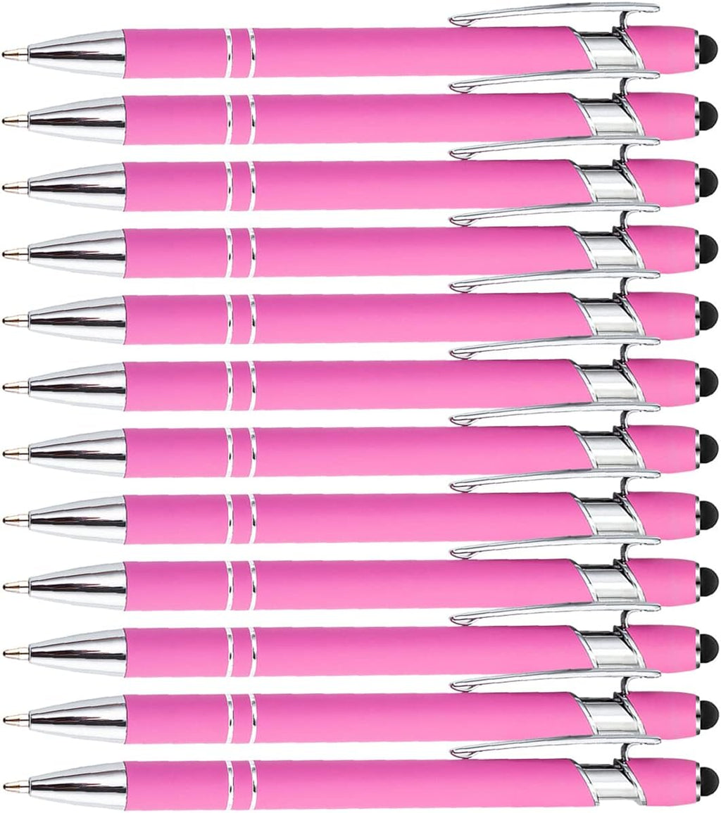 PASISIBICK 12 Pieces Pink Ballpoint Pen with Stylus Tip, 2 in 1 Stylus Stylish Pen, Premium Metal Stylus Pen for Touch Screens, Black Ink, 1.0 mm Medium Point(12 PCS Pink)
