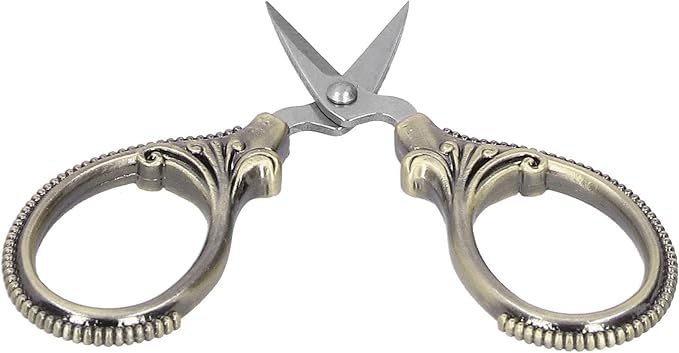 Acouto Stainless Steel Sewing Scissors Portable Thread Embroidery Tailor Handicraft Scissors Antique Copper (Green Patina)