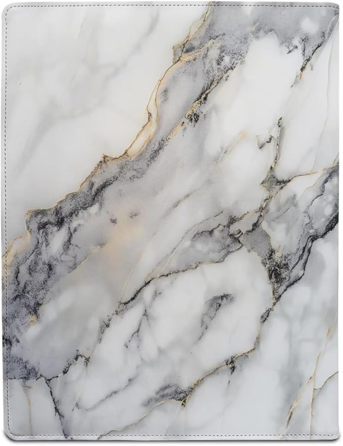 Office Folder White Marble Print PU Leather Padfolio with A4 Size Clipboard Clip for Business Resume Interview Document Sleeve Binder Folder for Men/Women