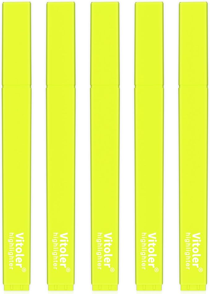Vitoler Yellow Highlighter,5pcs Fluorescent Yellow Highlighter Chisel Tip,Cute Highlighters for School, Home, Office
