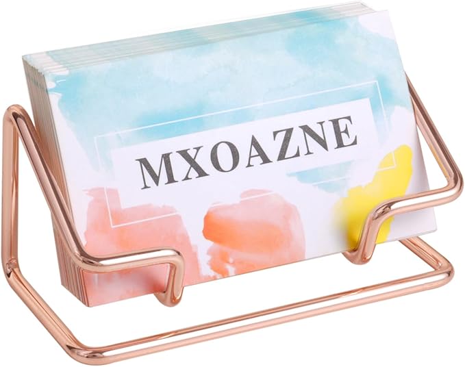 Rose Gold Business Card Holder for Desk, Metal Desk Business Card Holder Display Stand for Women, Fits 50 Business Cards, 1 Pack