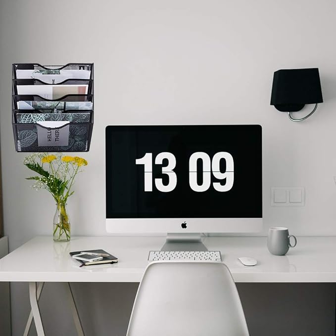 EASEPRES 5 Pocket Mesh Hanging Wall File Organizer, Wall Mounted Mail Paper Document Folder Holder, Clipboard Storage Organization Magazine Rack with Nametag Label for Office Home School, Black