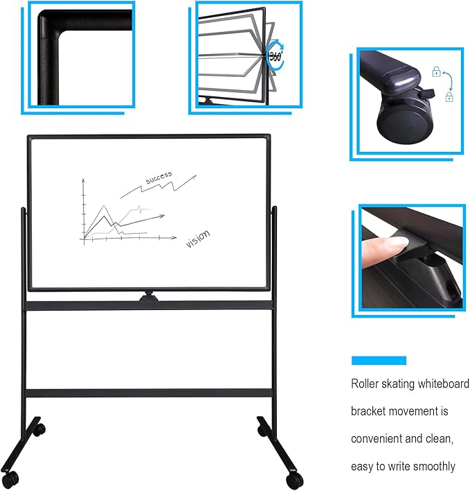 Mobile Whiteboard Easel Style Dry Erase Board Double Sided Reversible White Board 48 Inch x 32 Inch Height Adjustable with Caster Sturdy Perfect for Offices Schools and Presentations