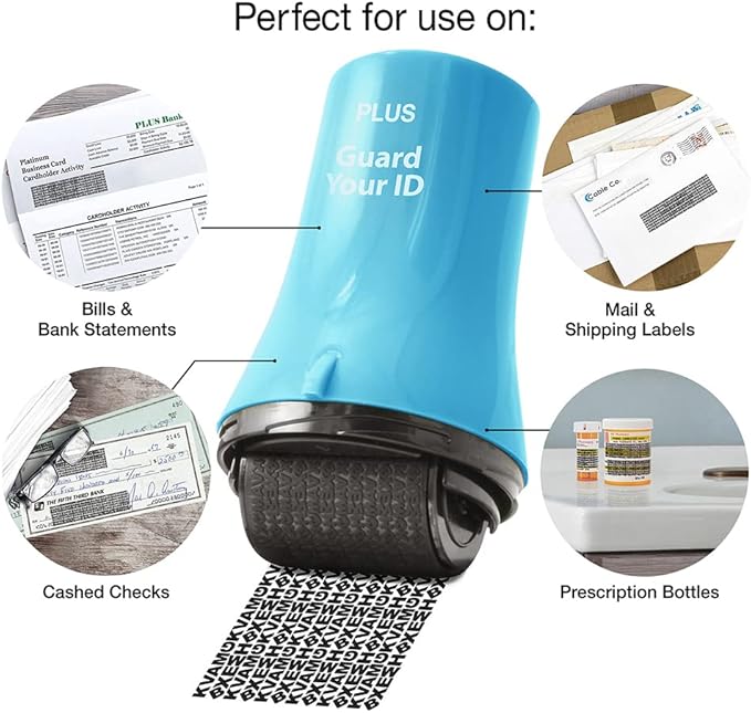 Wide Advanced ID Roller Stamp by Guard Your ID, Mess-Free Address Blocker for Identity Protection (3-Pack, Turquoise)