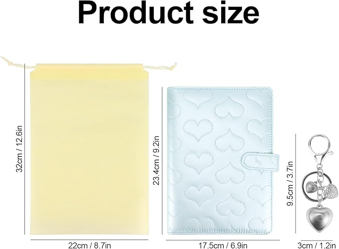 A5 PU Leather Cotton-Padded Binder 6-Ring Notebook Binder Cover with Gold Keychain for A5 Filler Paper, Refillable A5 Personal Planner Budget Binder with Magnetic Buckle Closure (Light Blue, A5)