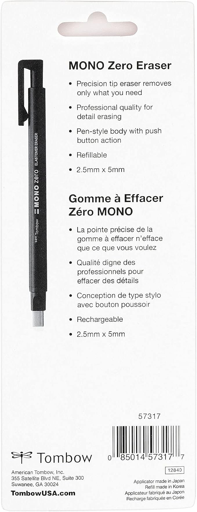 Tombow Mono Zero Eraser Value Pack, Round 2.3mm & Rectangle 2.5mm Precision Tip Pen-Style Eraser with Refills