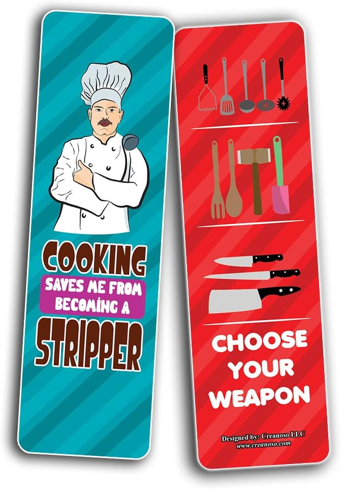 Creanoso Funny Cooking Bookmarks (2-Sets X 6 Cards) – Daily Inspirational Card Set – Interesting Book Page Clippers – Great Gifts for Adults and Professionals