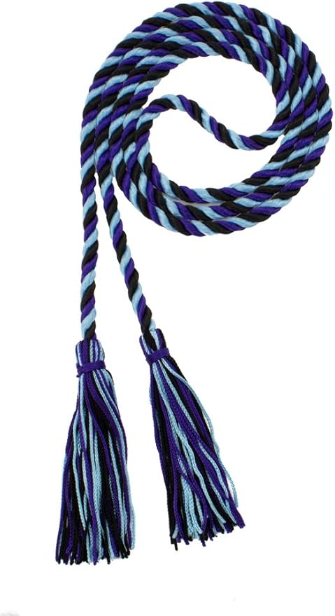 Tassel Depot Graduation Honor Cord - Black/Purple/LT Blue - Every School Color Available - Made in USA