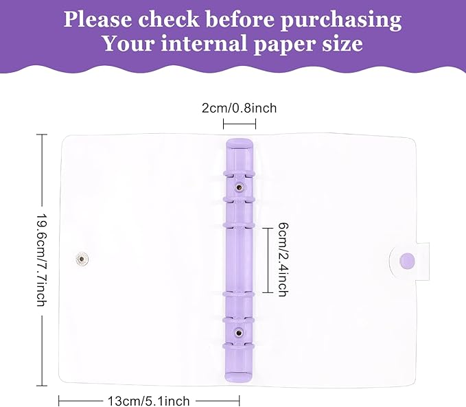 6 Pack PVC A6 Binder Transparent 6 Ring Binder Clear Soft PVC Notebook Cover Budget Planner Binder Notebook Shell Folder Cover with Snap Button for Refillable Notebook School Office Meeting