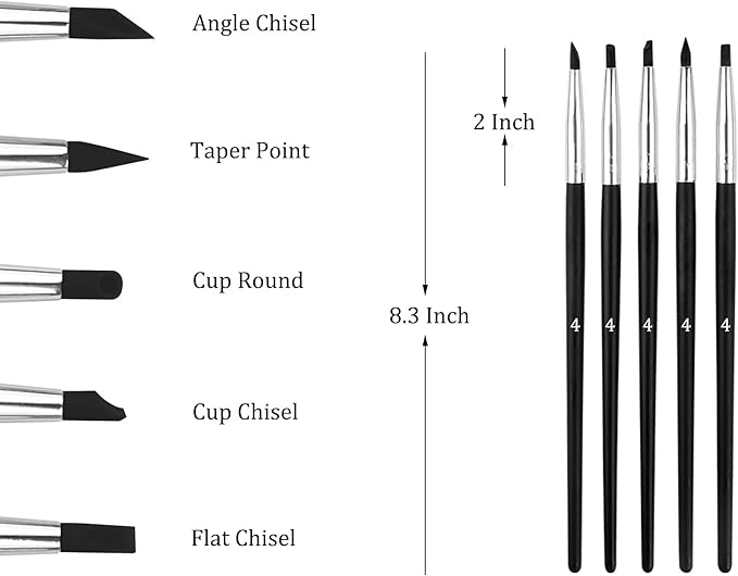 Professional Silicone Rubber Tip Paint Pens Brushes，5pcs Silicone Paint Brush，Silicon Color Shapers Brushes，Rubber Paint Brush，Silicone Artist Brushes，Flexible Clay Sculpture Tools （Size 4）