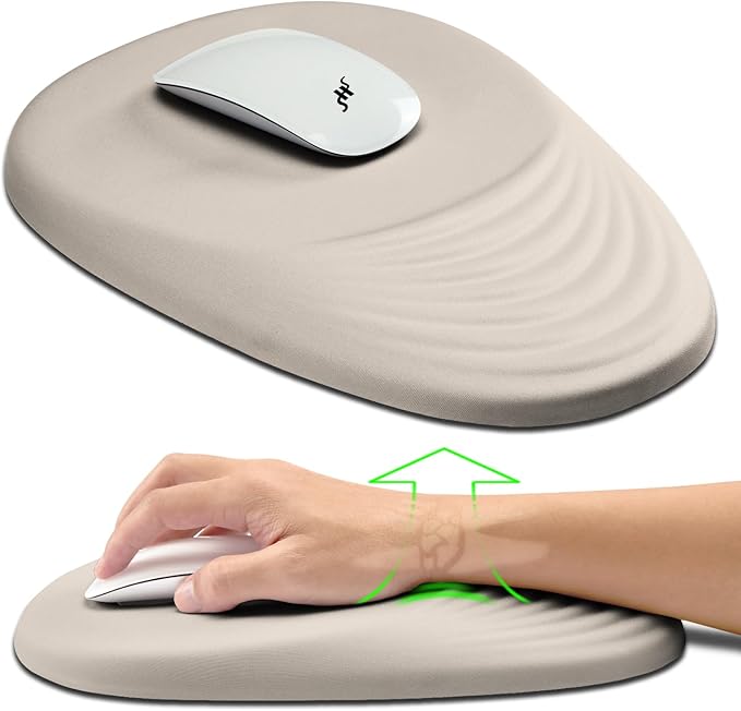 Hokafenle Ergonomic Mouse Pad Wrist Support, Terraced Slope Carpal Tunnel Wrist Pad for Mouse with Unibody Memory Foam, Wrist Rest Pain Relief Mousepad (Apricot, 11.8x7.9 in)