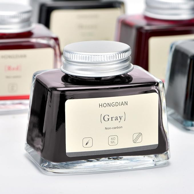Hongdian Fountain Pen Bottled Ink Gray, 60ml Fountain Pen Ink Bottled for Writing and Calligraphy, Non Carbon