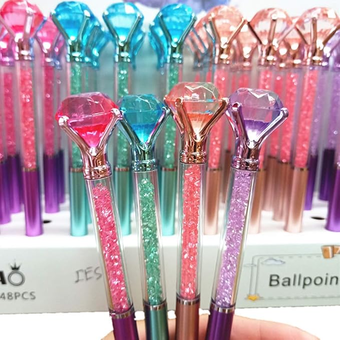 Diamond Pens Pack of 4 Cute Ballpoint Pens Retractable Ballpoint Pen gem pens Rhinestones Crystal Bling Plated Metal Color Blue Gel Ink Office Supplies Gifts for Women (4 pens)…