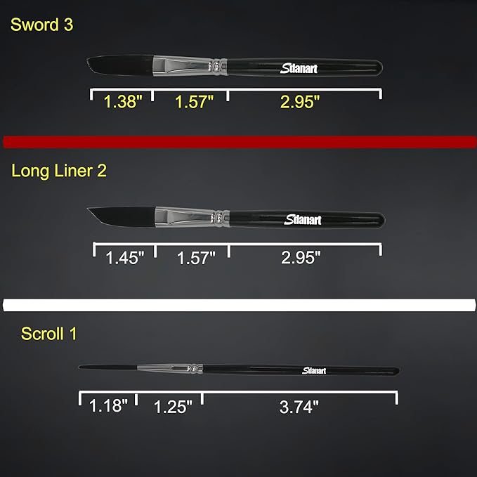 Pinstriping Brush 3 pcs High Performance Striping Brushes,Sdanart Long Liner Brush,Script Liner Brush,Sword Brush, Scroll Brushes, Professional Art Paintbrushes Paint Brushes