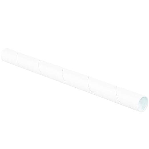 BOX USA BP1509W Mailing Tubes with Caps, 1-1/2" x 9", White (Pack of 50)