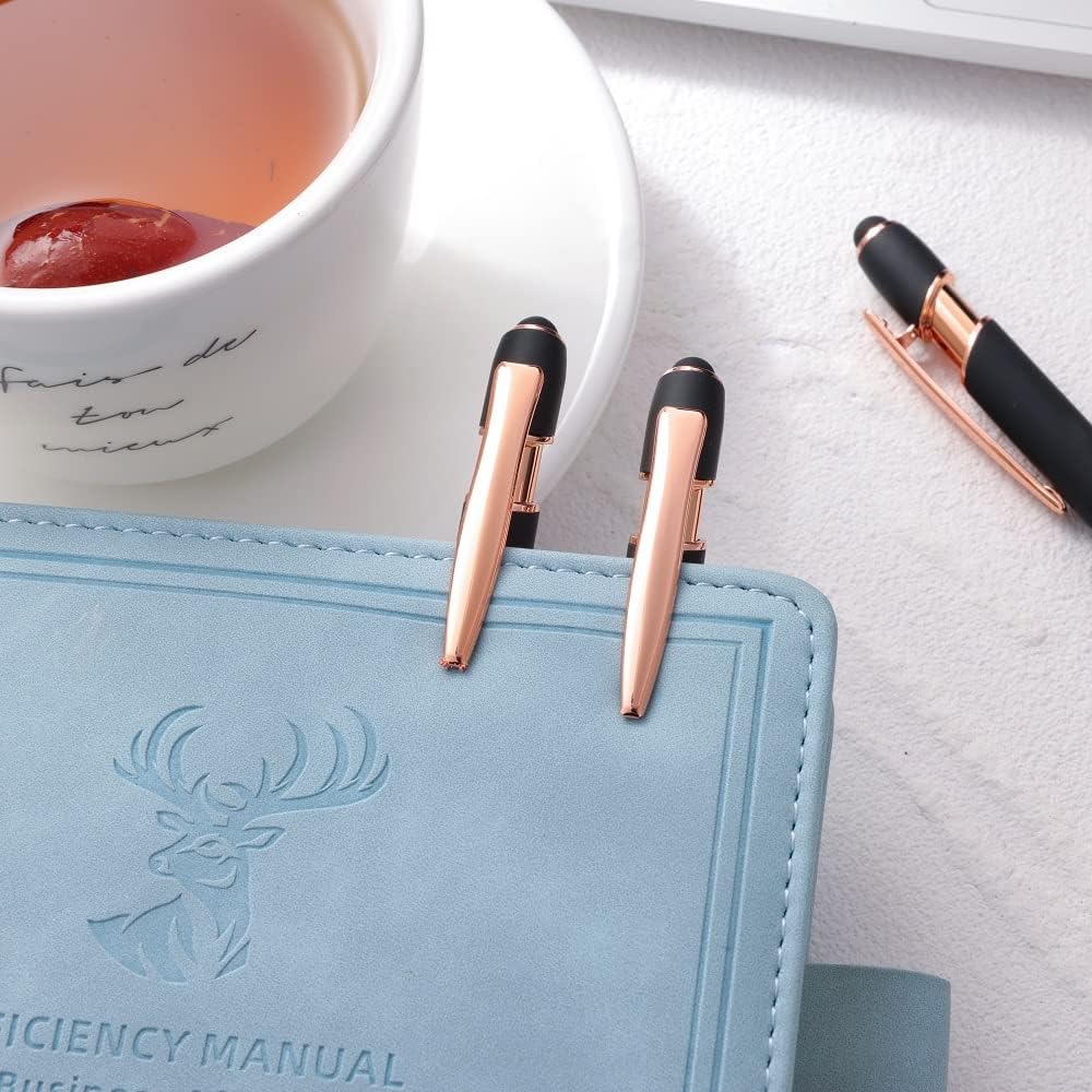 12 PCS 2 in 1 Stylus Ballpoint Pen with Stylus Tip, 1.0 mm Black Ink Metal Pen Stylus Pen for Touch Screens (Rose Gold & Black)