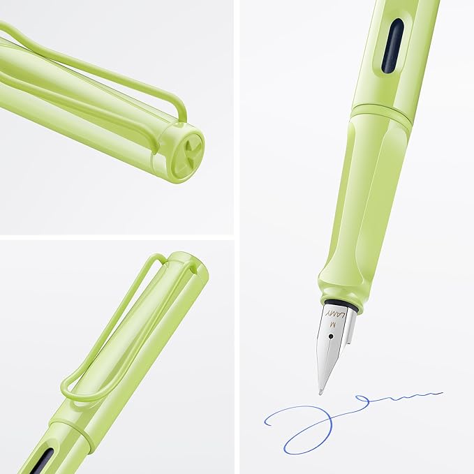 LAMY safari springgreen - Fountain Pen with ergonomic grip & polished steel nib in size F - ideal for any Writing & Calligraphy - including LAMY T 10 blue cartridge - Right-Handed