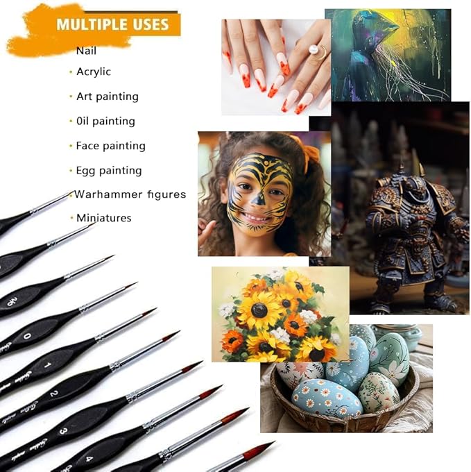 Golden Maple Detail Paint Brushes Set 10pcs Miniature Brushes for Fine Detailing & Art Painting - Acrylic, Watercolor, Oil, Models, 40k