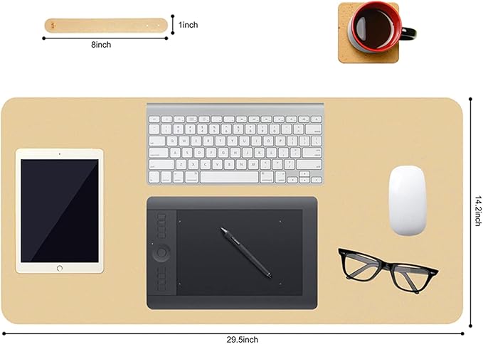 Boutilon Leather Desk Pad, 30" x 14", Non-Slip, Waterproof PU Leather, Golden