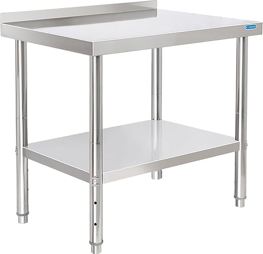 Stainless Steel Table for Prep & Work with Backsplash 24 x 30 Inches NSF Metal Commercial Kitchen Adjustable Under Shelf Worktable for Restaurant Home Outdoor