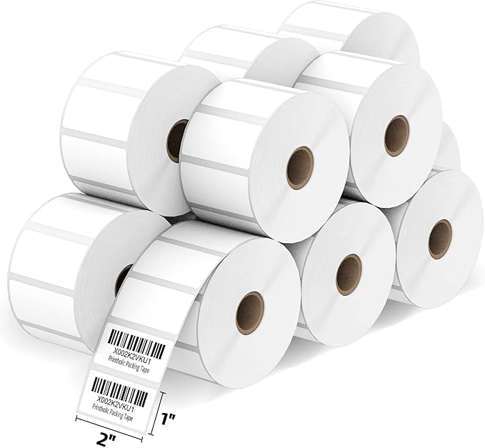 12 Rolls 2" x 1" Direct Thermal Labels for Barcodes Postage Address Shipping Labels Compatible with Rollo & Zebra Desktop Printers Adhesive - 1300 Labels/Roll