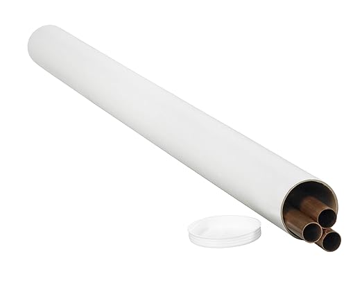 BOX USA BP2515W Mailing Tubes with Caps, 2-1/2" x 15", White (Pack of 34)