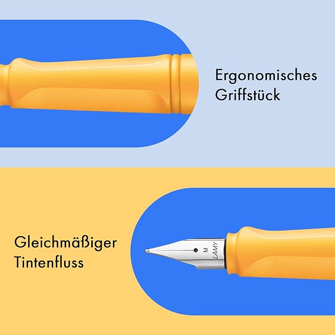Lamy safari mango Fountain Pen with Ergonomic Grip and Polished Steel Nib in Line Width EF Robust ASA Plastic Includes Ink Cartridge T 10 Blue Right-Handed