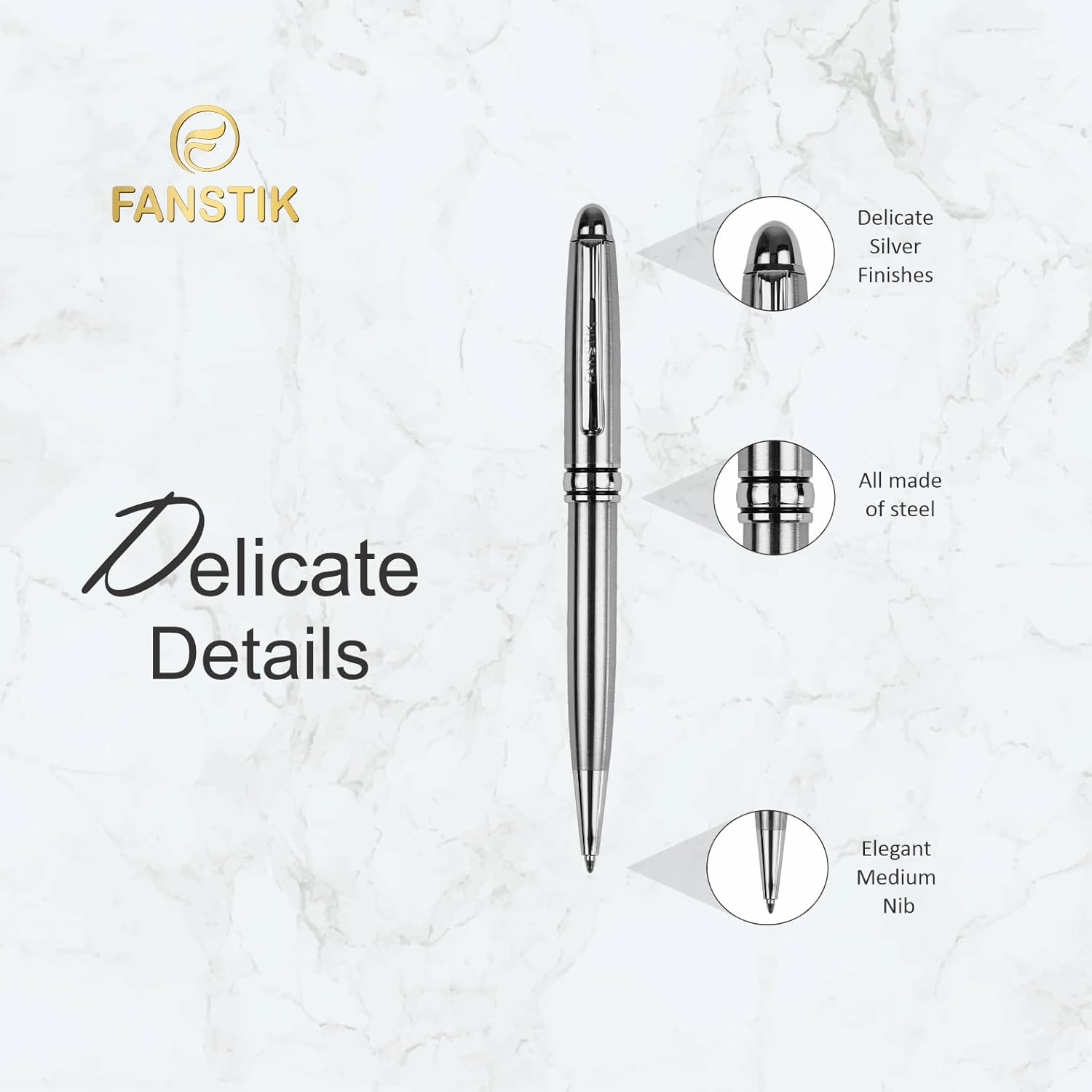 Customized BallPoint pen with name (MADE IN USA), stainless steel, Silver, luxury engraved pen personalized for men and for women. (BallPoint Silver)