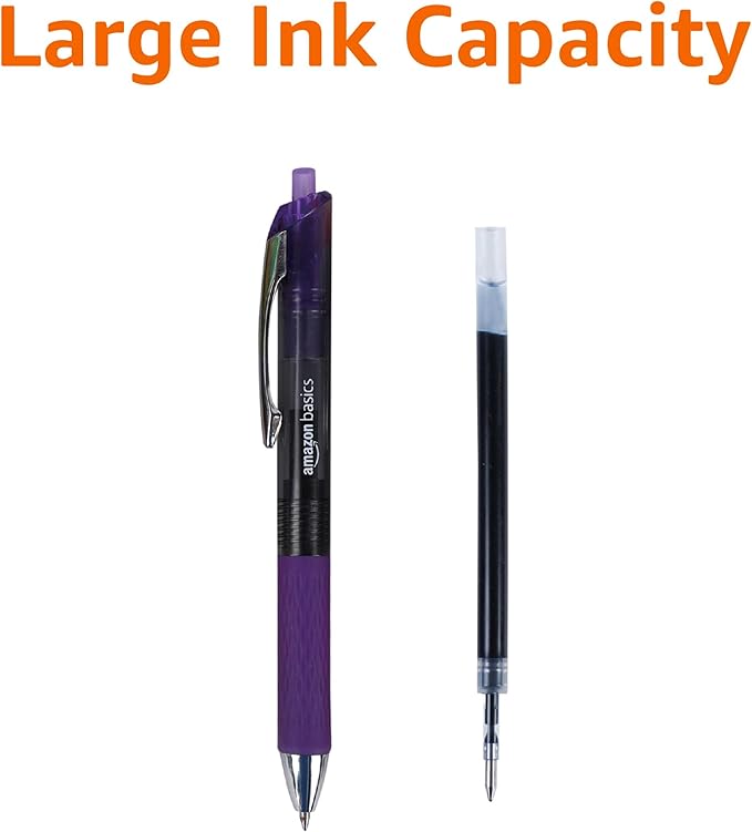 Amazon Basics Gel Pens Fine Point Smooth Writing Pens, Retractable, Assorted, 0.7mm, 12 Pack