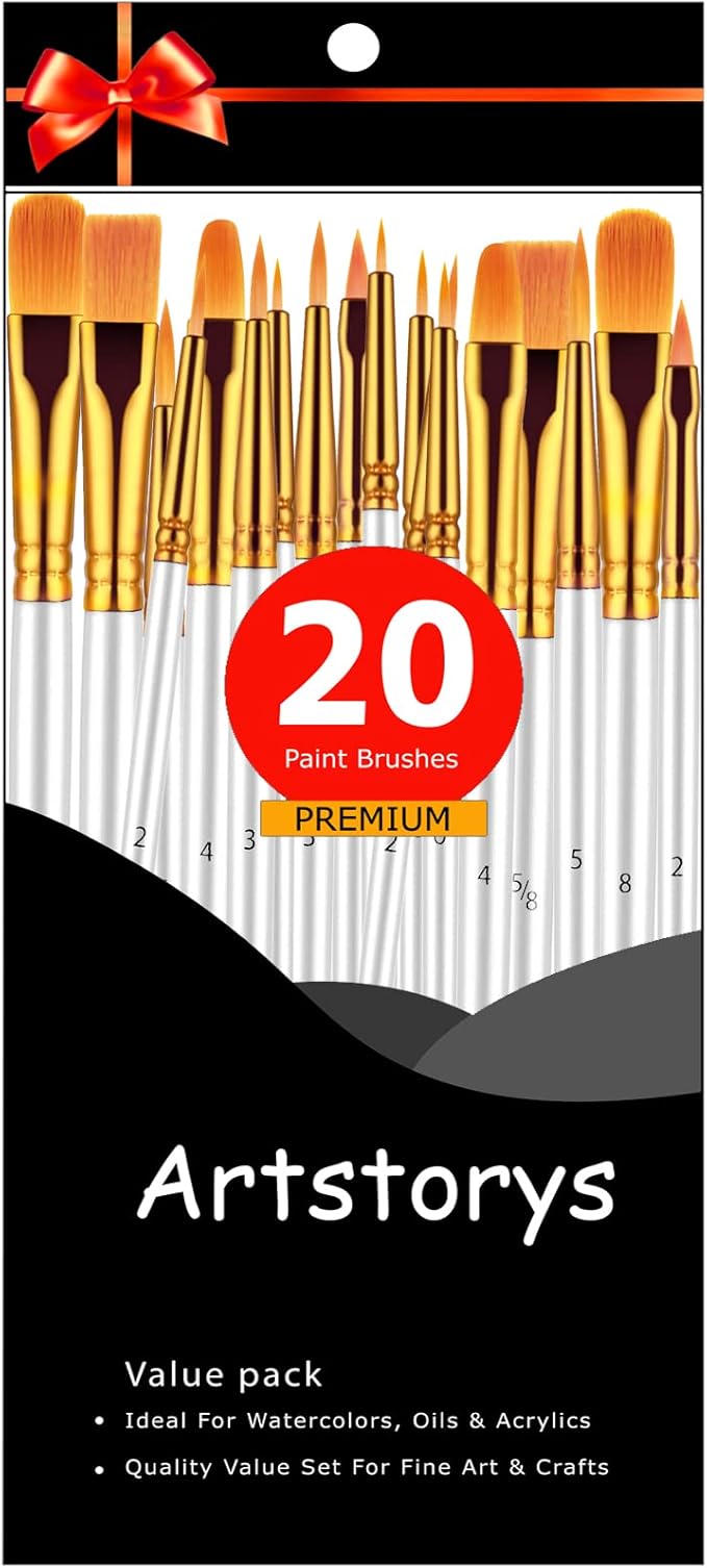 Paint Brushes Set, 20 Pcs Paint Brushes for Acrylic Painting, Oil Watercolor Acrylic Paint Brush, Artist Paintbrushes for Body Face Rock Canvas, Kids Adult Drawing Arts Crafts Supplies, White