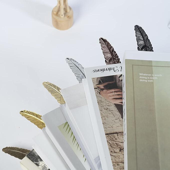 6pcs Different Color Vintage Feather Metal Bookmarks