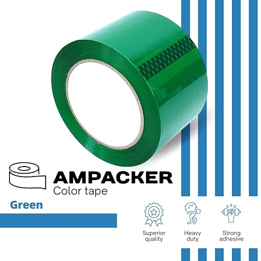 Heavy Duty Packaging Color Tape for Shipping,Packing and Moving 2" Wide x 2.0 Mil Thick -110 Yrd Roll -Acrylic Adhesive Tape for Box Sealing. (36 Rolls, Green, 2" Wide x 110 yds).
