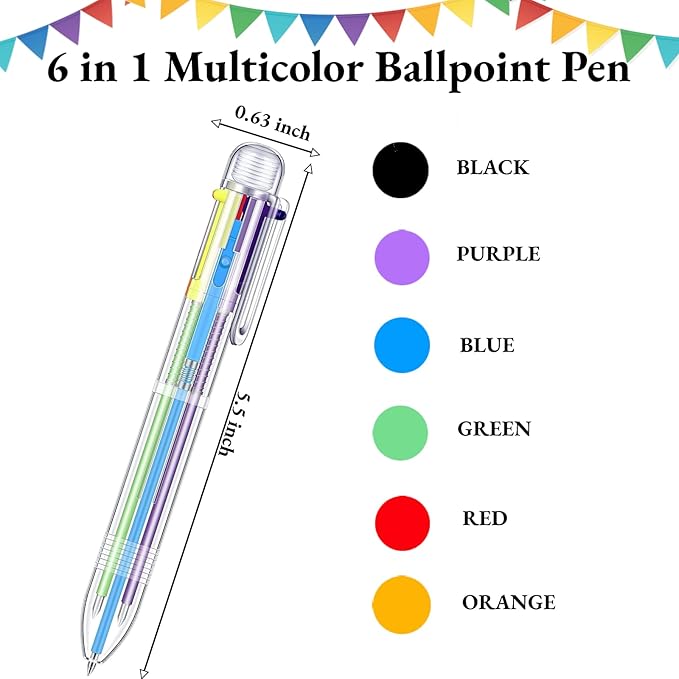 200 Pcs 6 in 1 Multicolor Ballpoint Pen Bulk 0.5 mm 6 Color Retractable Ballpoint Pen Colorful Ink Pen Party Favors Rainbow Pen for Nurses, Gel Ink Nurse Pens for Office School Students Kids (200)