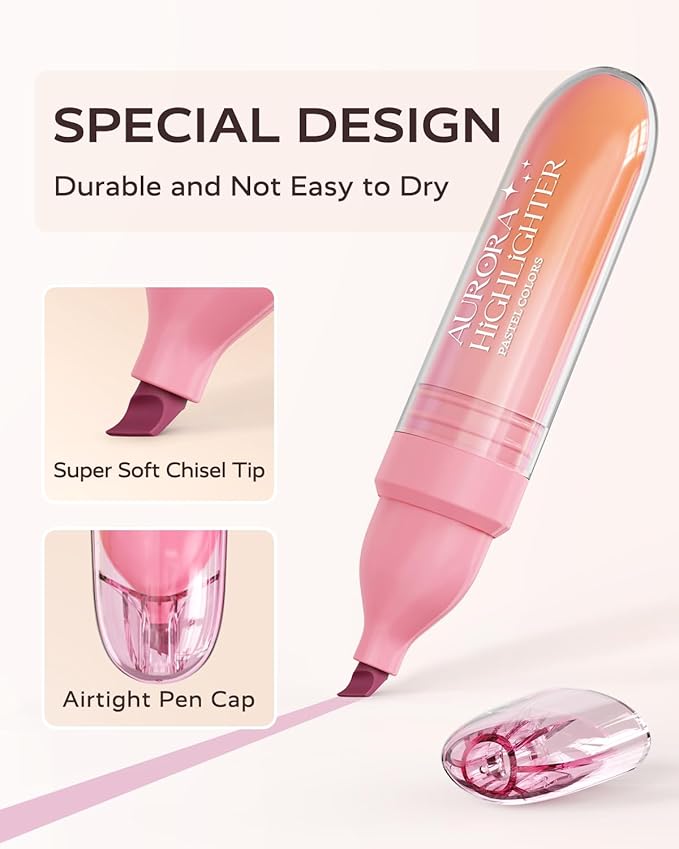 Four Candies 8 Pcs Highlighters Assorted Colors, Cute Pastel Highlighter Set, Dry Quickly, Soft Chisel Tip, Assorted Colors Bible Highlighter for No Bleed, Aesthetic Highlighters for School, Office