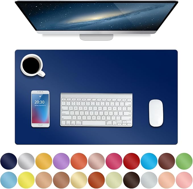 ‎Boutilon Leather Desk Pad 24"x 14" Non-Slip Mouse Pad,Office Desk Mat,Waterprooft PU Leather Desk Blotter,Desk Pad Protector,Desk Writing Pad for Home Office Decor (S-Navy)