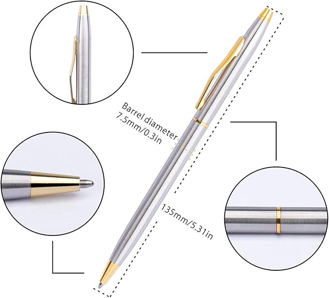 Cambond Black Pens Ballpoint Pens - Fancy Pens Comfortable Writing Gift Mini Conical Sliver Pen Slim Retractable Smooth Writing Bulk 1.0mm Medium Poin, 10 Pack (Silver)