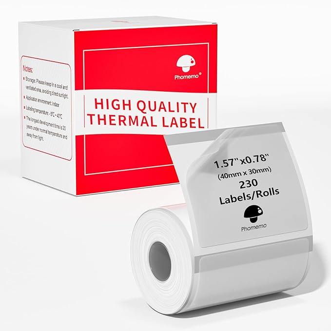 Transparent Thermal Label Paper, Round Multi-Purpose Label for Phomemo M110/M220/M120/M150/M250/M221 Label Printer, Self-Adhesive Thermal Printer Paper, 1.57"x1.18"(40x30mm) 180 Labels/Roll, Clear
