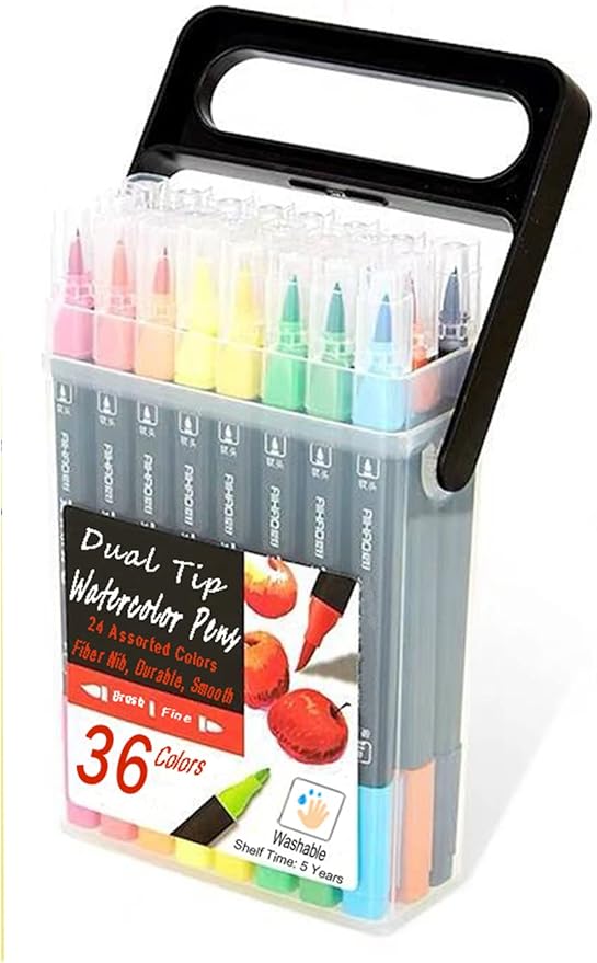 WQIYA Dual Tip Markers for Kids, Washable Art Markers Set with Stand, Portable Box, Gift for Kids (36 Colours)