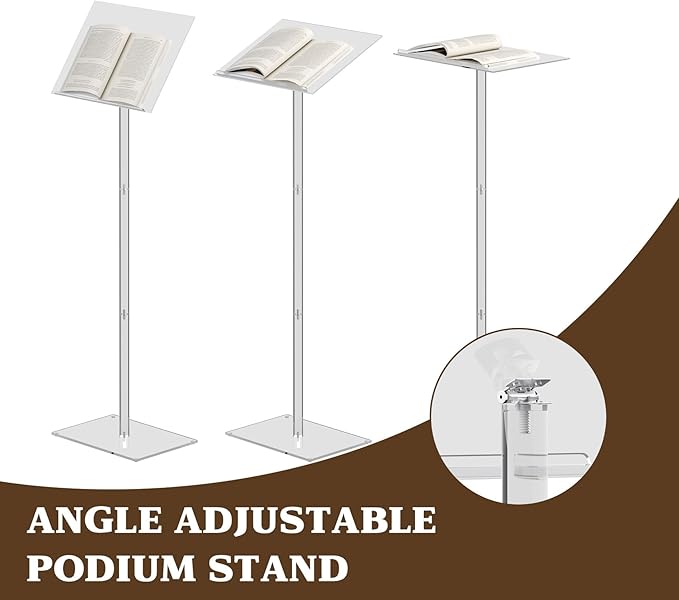 Baoz Acrylic Podium, Angle Adjustable Podium Stand Clear Speaking Podium Lecterns & Podiums for Speech Weddings Concert Church Classroom